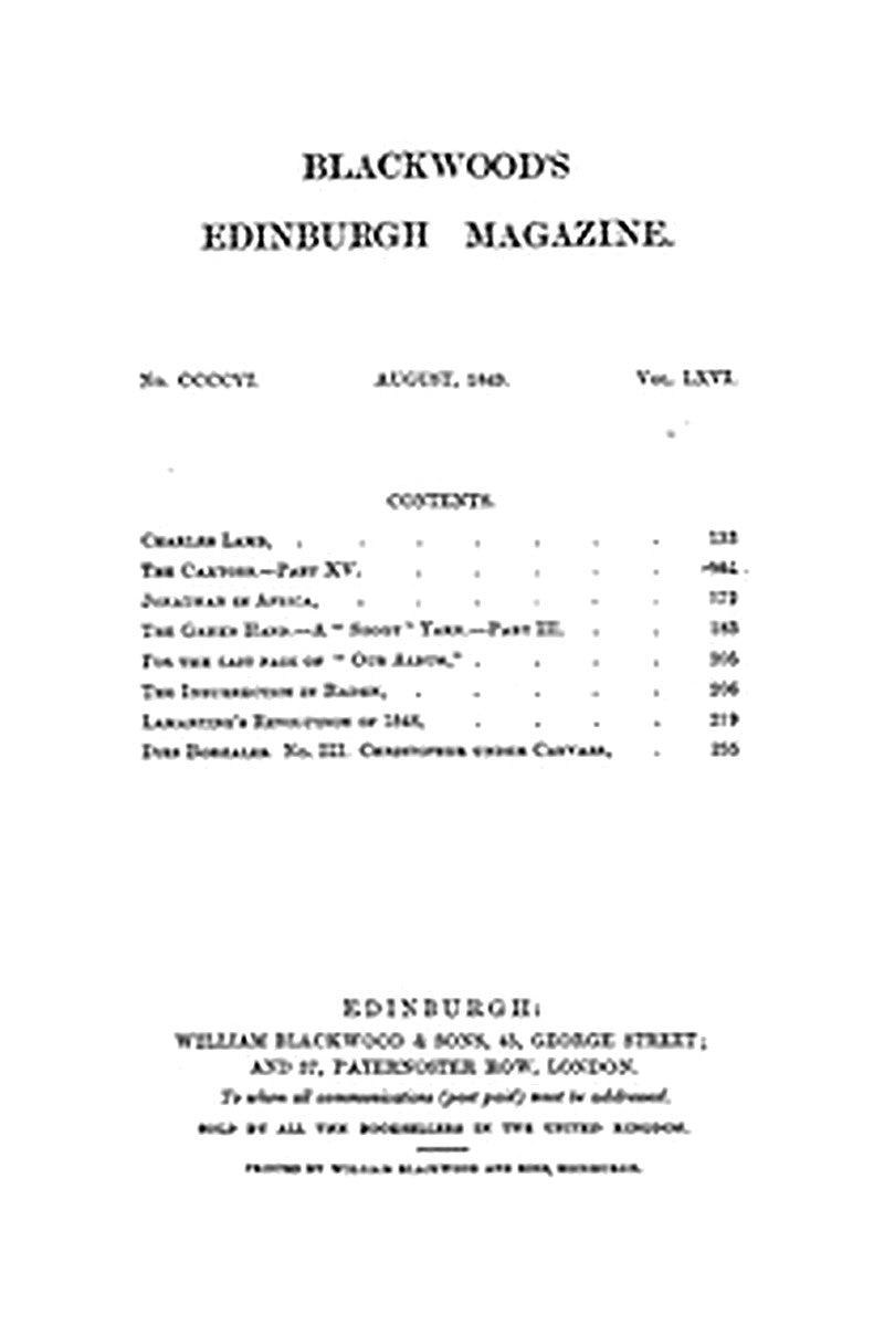 Blackwood's Edinburgh Magazine, Vol. 66 No.406, August 1849