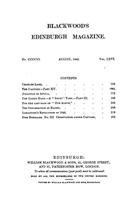 Blackwood's Edinburgh Magazine, Vol. 66 No.406, August 1849