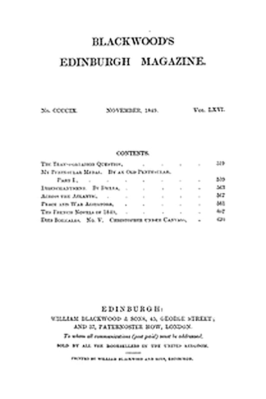 Blackwood's Edinburgh Magazine, Vol. 66, No 409, November 1849