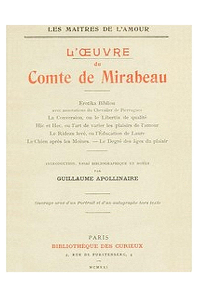 L'oeuvre du comte de Mirabeau