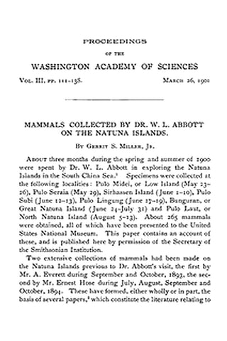 Mammals Collected by Dr. W. L. Abbott on the Natuna Islands