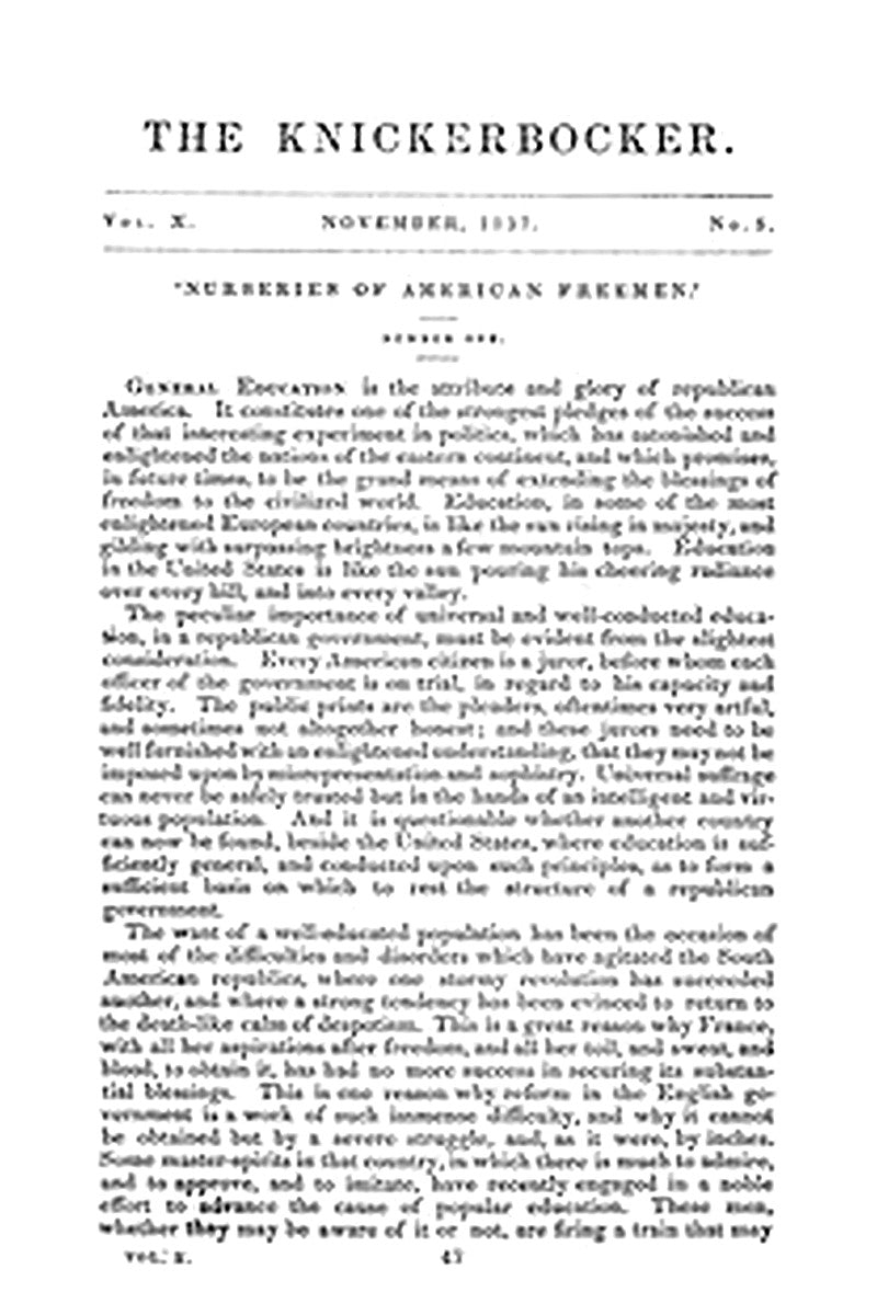 The Knickerbocker, Vol. 10, No. 5, November 1837