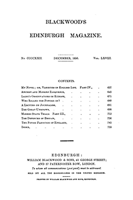 Blackwood's Edinburgh Magazine, Vol. 68, No 422, December 1850