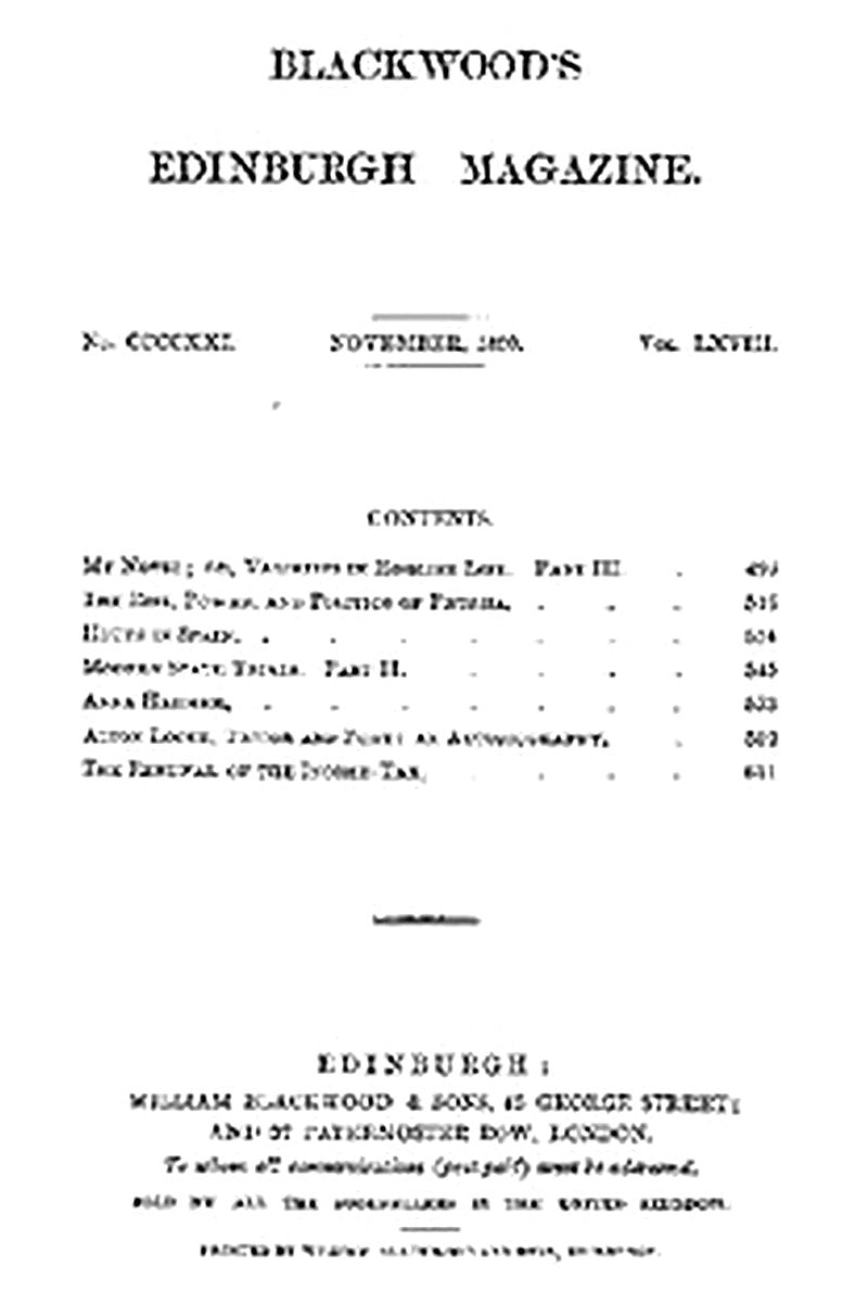 Blackwood's Edinburgh Magazine, Volume 68, No. 421, November 1850