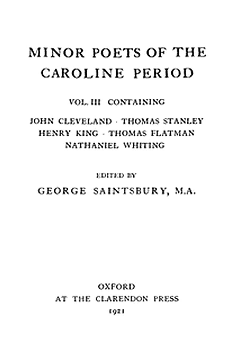 Minor Poets of the Caroline Period, Vol. III