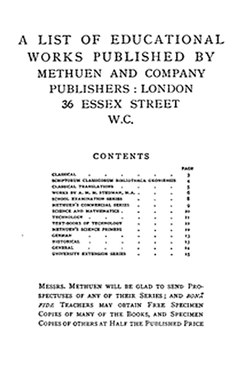A List of Educational Works Published by Methuen & Company - June 1900