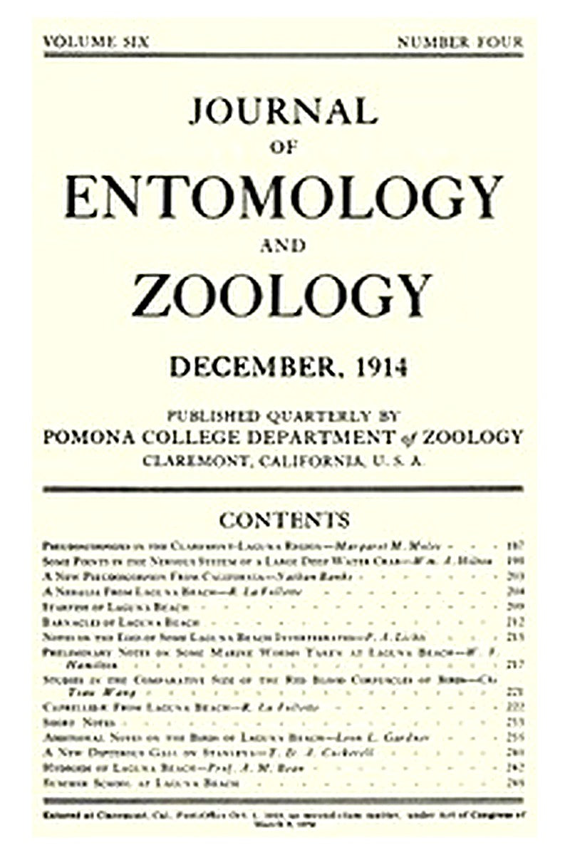 Journal of Entomology and Zoology, Vol. 06, No. 4, December 1914