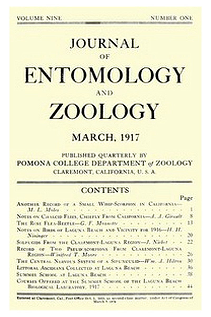 Journal of Entomology and Zoology, Vol. 09, No. 1, March 1917