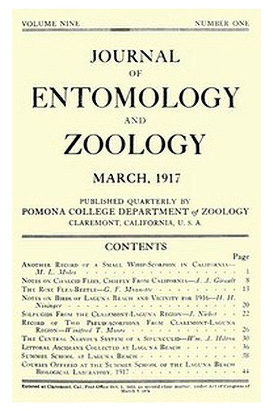 Journal of Entomology and Zoology, Vol. 09, No. 1, March 1917