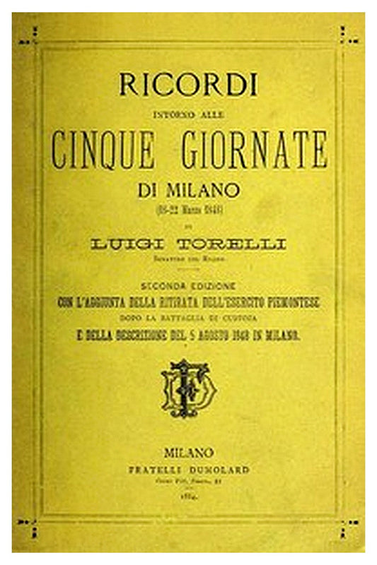 Ricordi intorno alle Cinque Giornate di Milano (18-22 marzo 1848)
