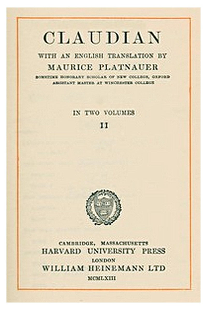 Claudian, volume 2 (of 2)