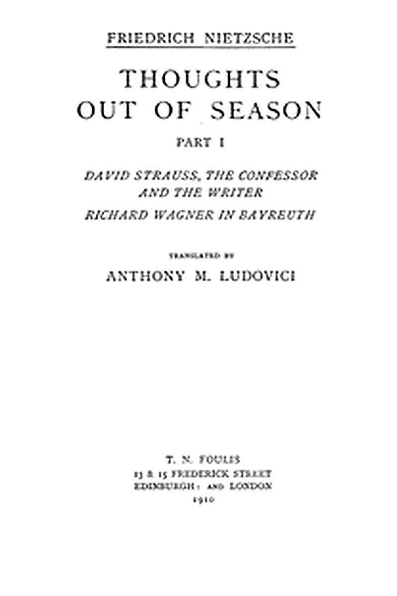 Thoughts out of Season, Part I
