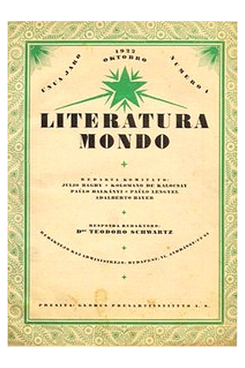 Literatura Mondo, numero 1, 1922 Oktobro