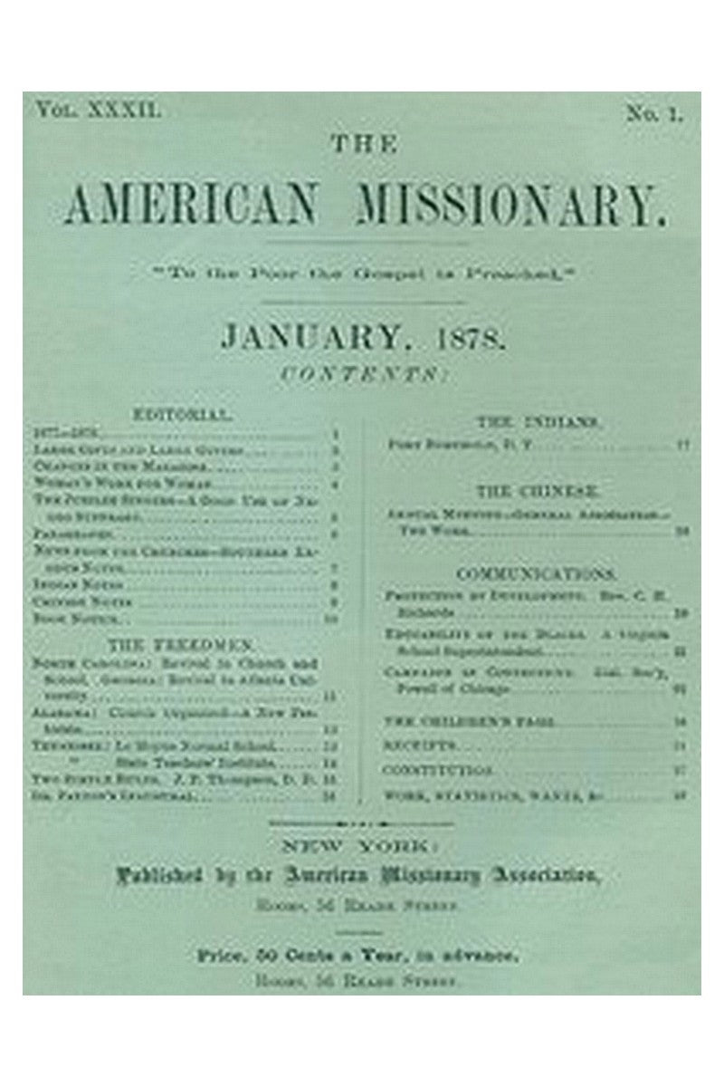 The American Missionary — Volume 32, No. 01, January, 1878