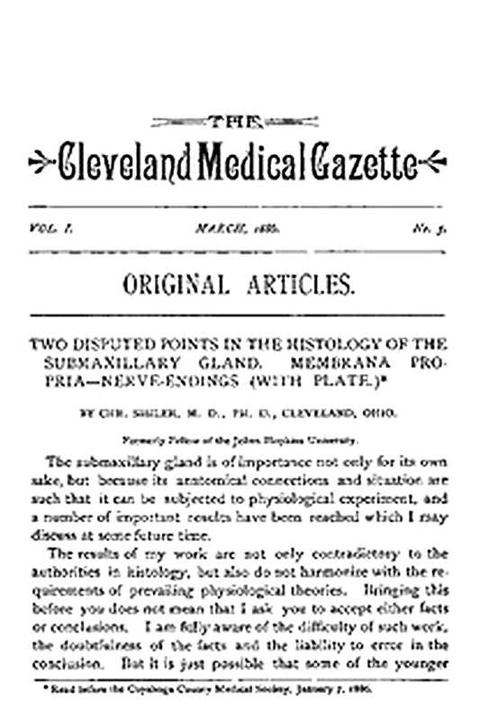 The Cleveland Medical Gazette, Vol. 1, No. 5, March 1886