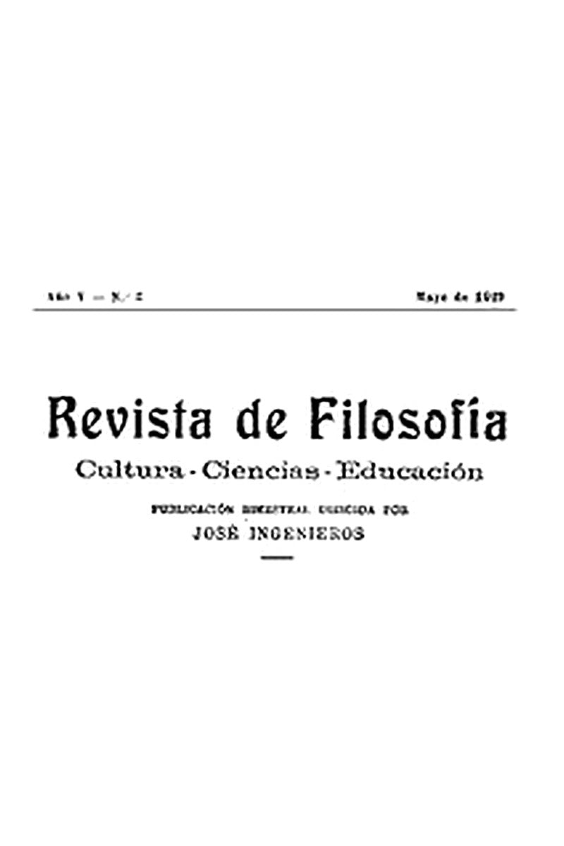 Revista de Filosofía, Año V - Nº 3 - May/1919