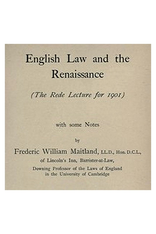 English Law and the Renaissance