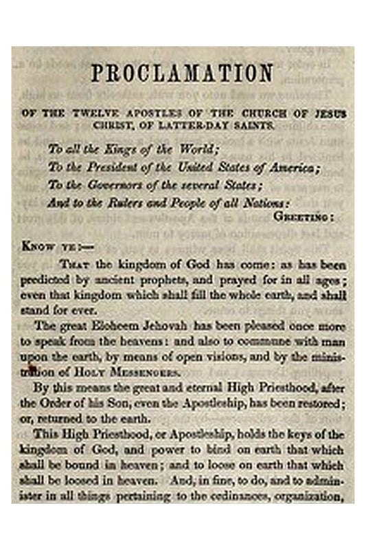 Proclamation of the Twelve Apostles of the Church of Jesus Christ of Latter-Day Saints