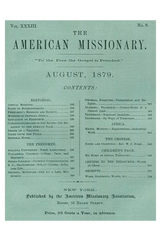 The American Missionary — Volume 33, No. 08, August, 1879