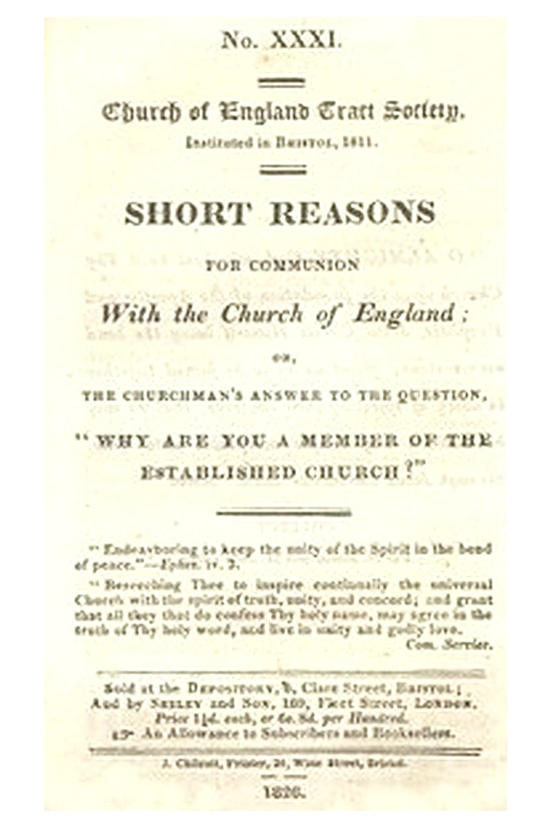 Short Reasons for Communion with the Church of England
