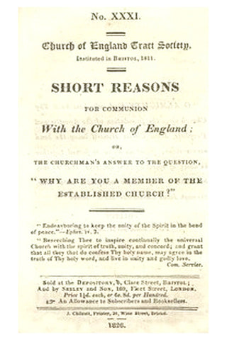 Short Reasons for Communion with the Church of England
