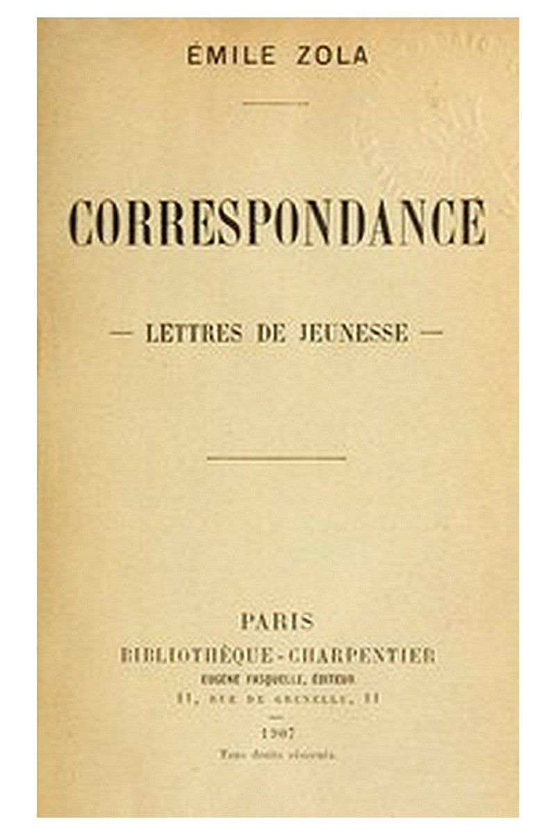 Correspondance: Lettres de jeunesse