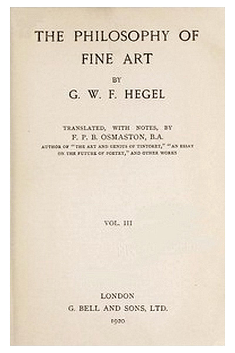 The Philosophy of Fine Art, volume 3 (of 4)