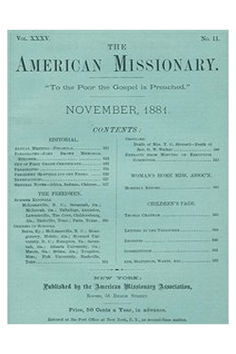 The American Missionary — Volume 35, No. 11, November, 1881