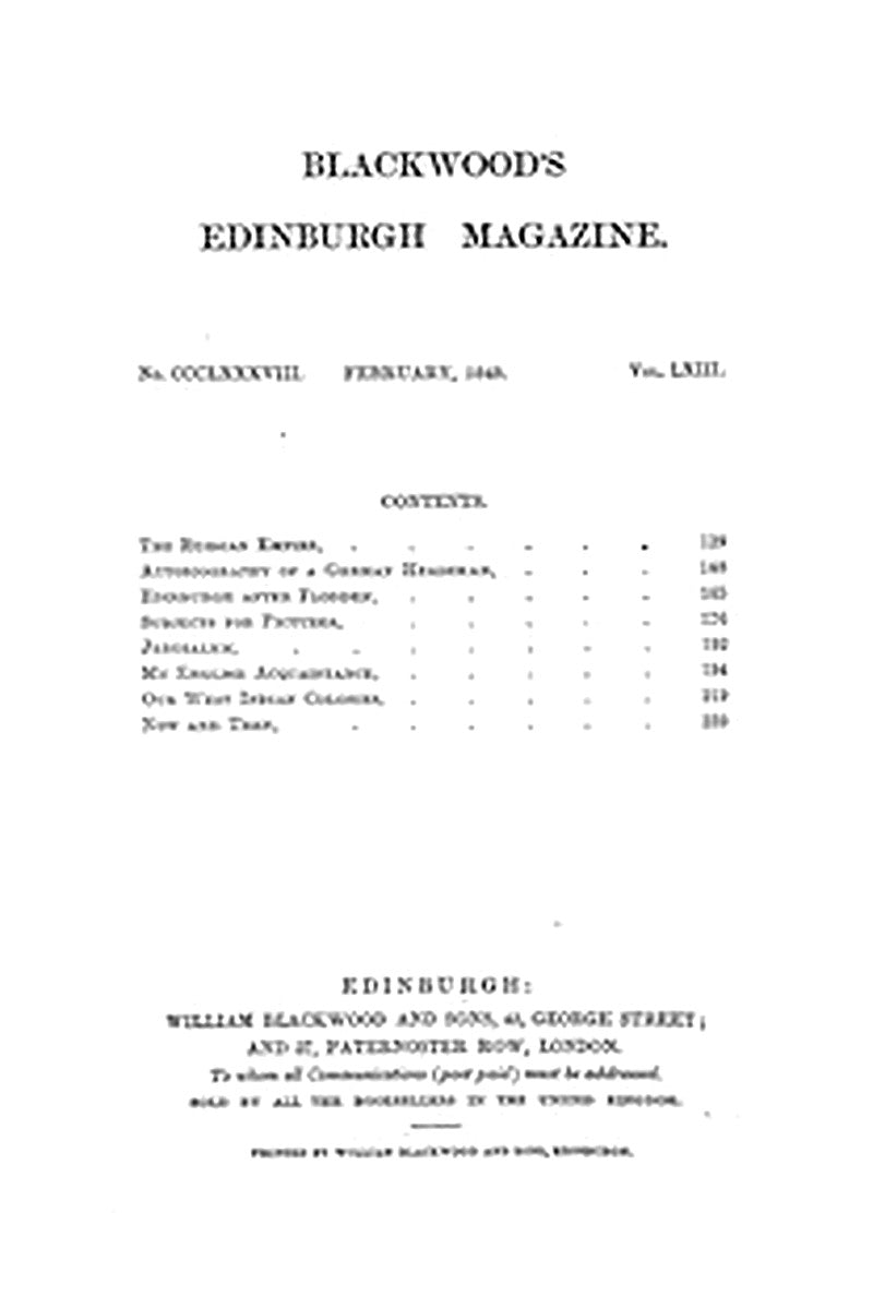 Blackwood's Edinburgh Magazine, Vol. 63, No. 388, February 1848