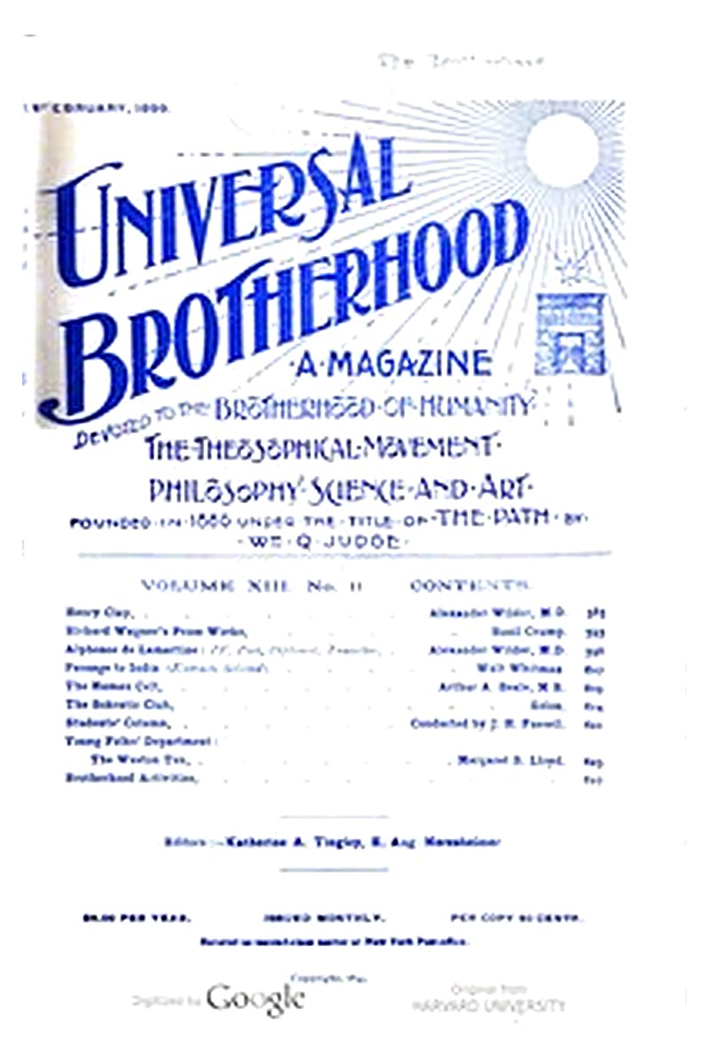 Universal Brotherhood, Volume XIII, No. 11, February 1899
