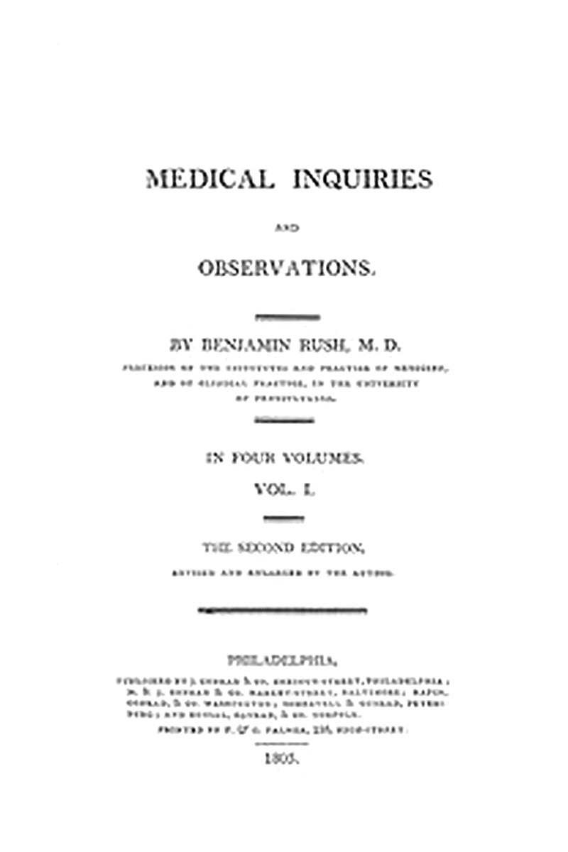 Medical Inquiries and Observations, Vol. 1
