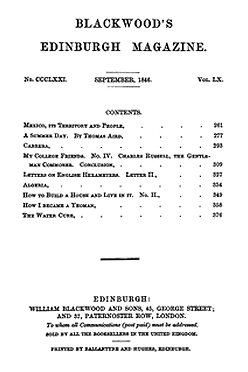 Blackwood's Edinburgh Magazine, Volume 60, Number 371, September 1846