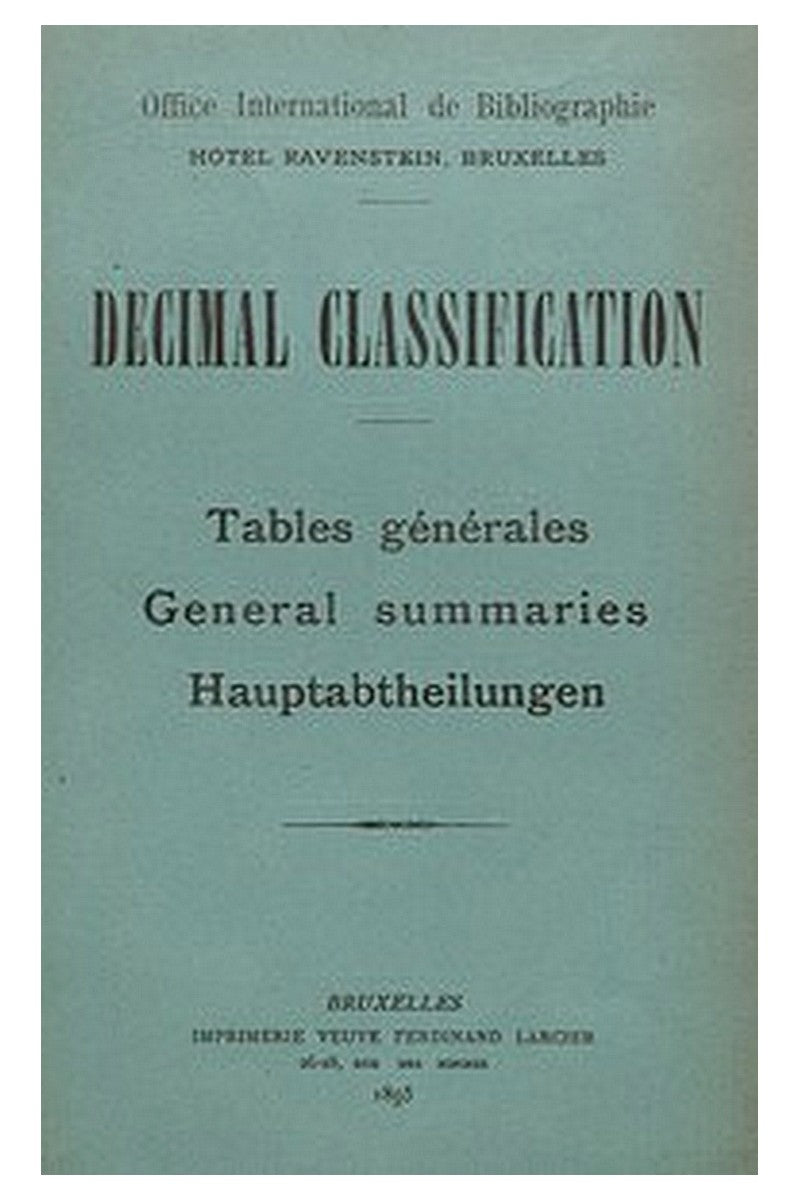 Decimal Classification. Tables générales