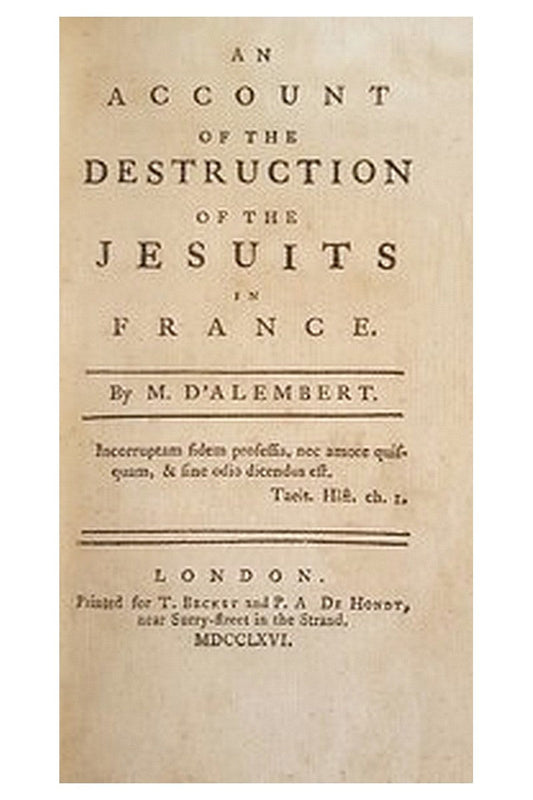 An Account of the Destruction of the Jesuits in France