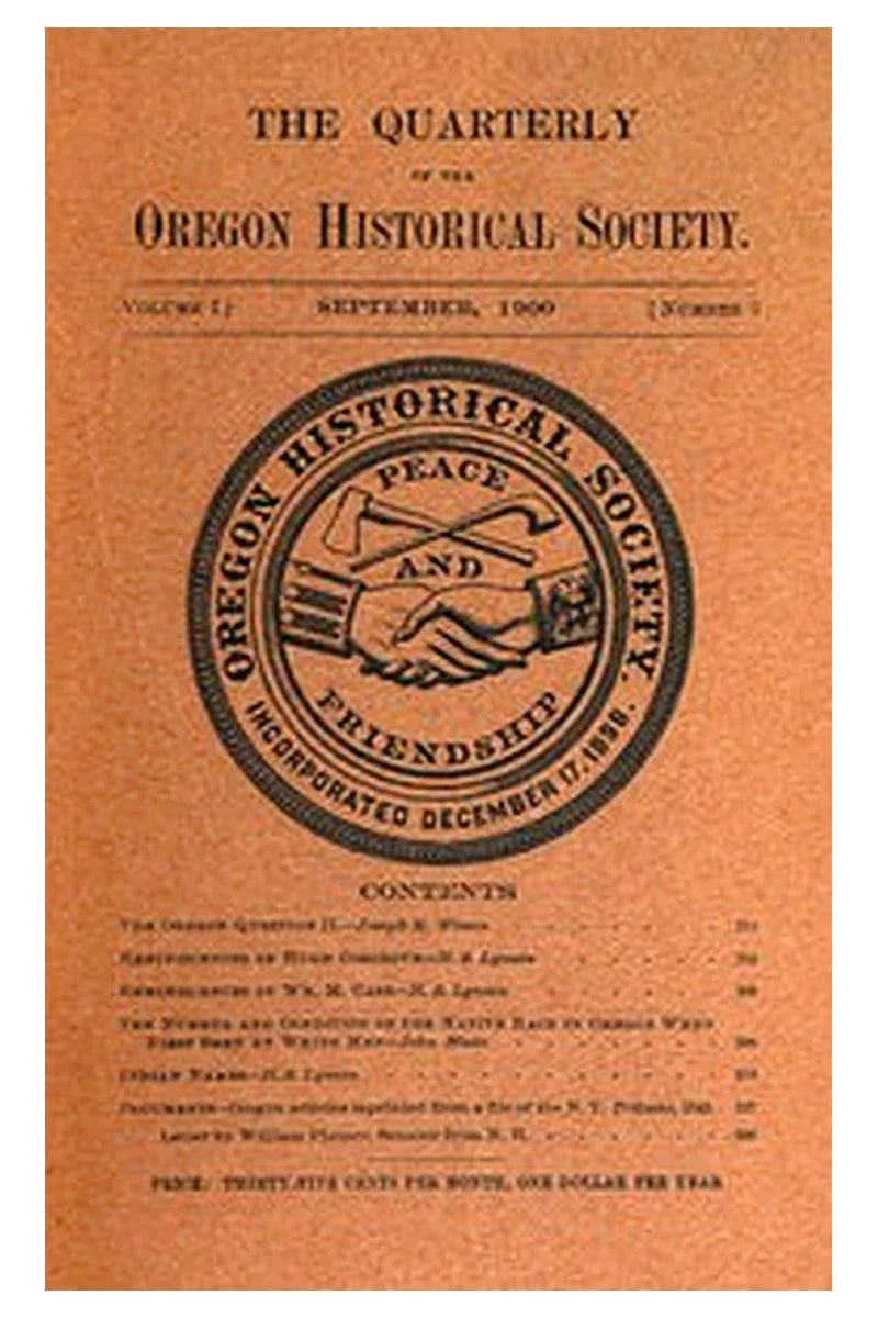 The Quarterly of the Oregon Historical Society (Vol. I, No. 3)