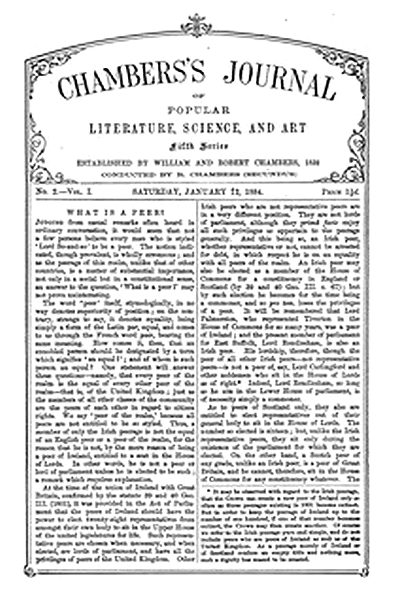 Chambers's Journal of Popular Literature, Science, and Art, Fifth Series, No. 2, Vol. I, January 12, 1884