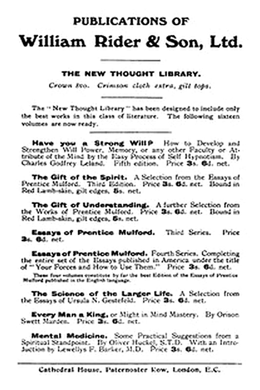 Publications of William Rider and Son, Ltd