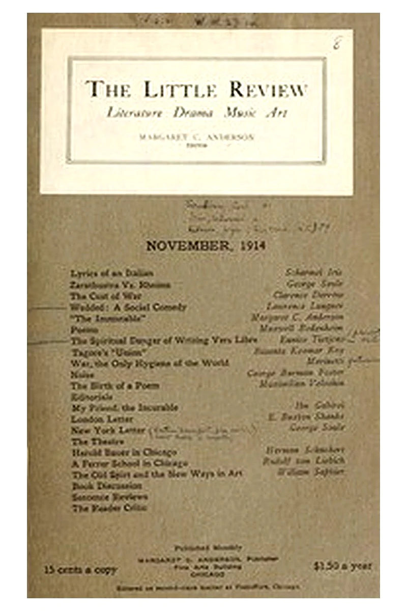 The Little Review, November 1914 (Vol. 1, No. 8)