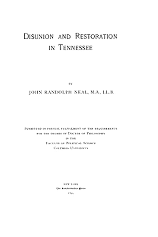 Disunion and Restoration in Tennessee