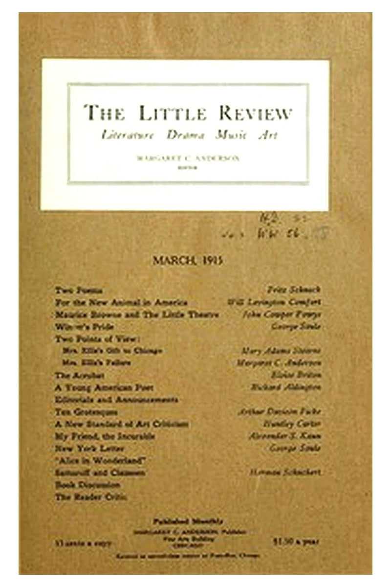 The Little Review, March 1915 (Vol. 2, No. 1)