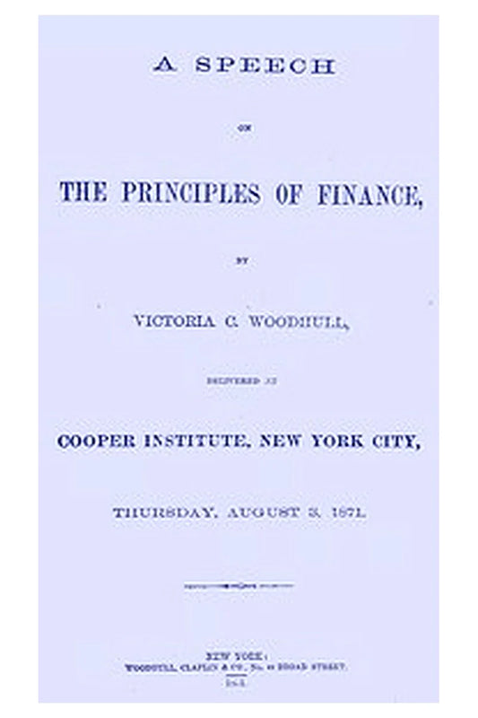 A Speech on the Principles of Finance