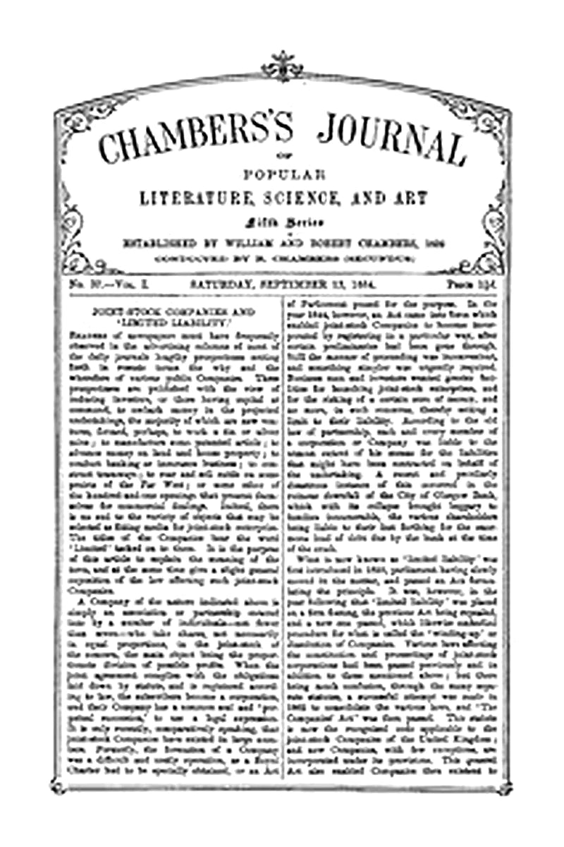 Chambers's Journal of Popular Literature, Science, and Art, Fifth Series, No. 37, Vol. I, September 13, 1884