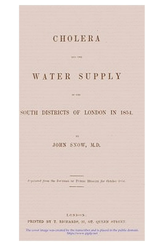 Cholera and the Water Supply in the South Districts of London in 1854