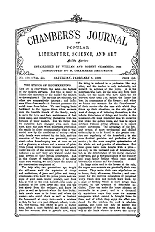 Chambers's Journal of Popular Literature, Science, and Art, Fifth Series, No. 110, Vol. III, February 6, 1886