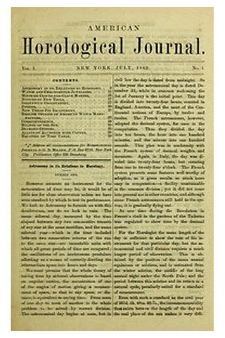 American Horological Journal, Vol. I, No. 1, July 1869: Devoted to Pratical Horology