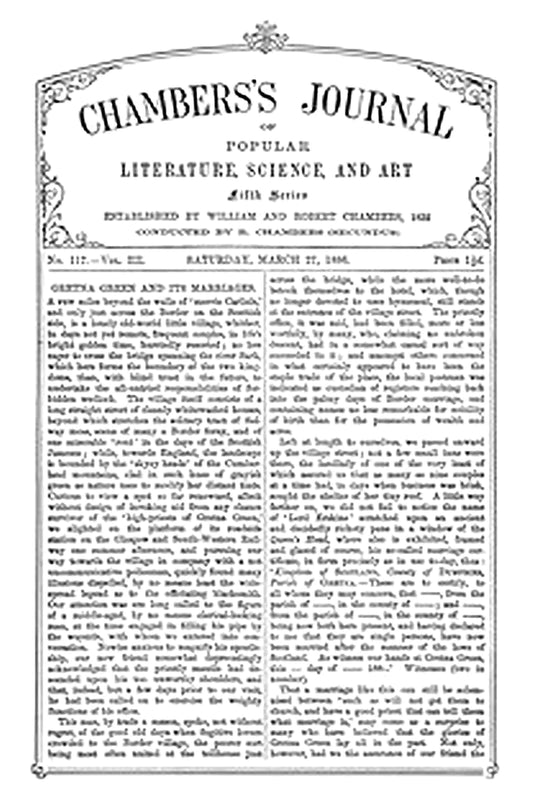 Chambers's Journal of Popular Literature, Science, and Art, fifth series, no. 117, vol. III, March 27, 1886