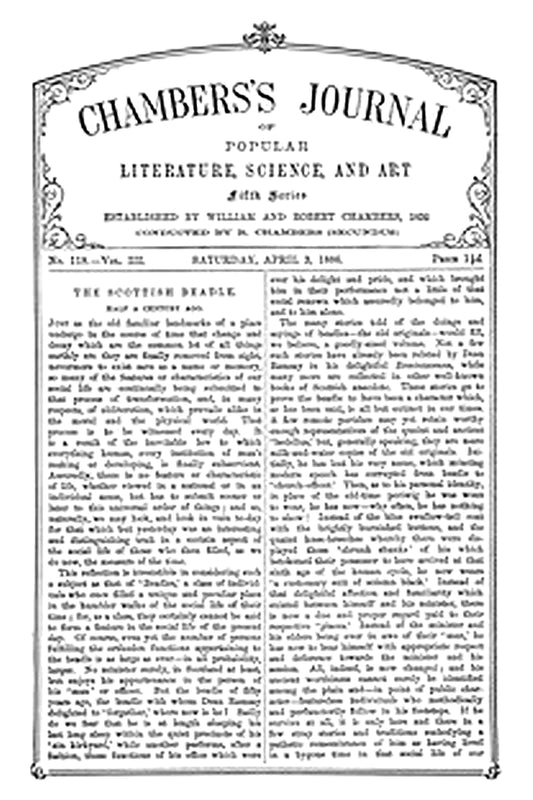 Chambers's Journal of Popular Literature, Science, and Art, fifth series, no. 118, vol. III, April 3, 1886