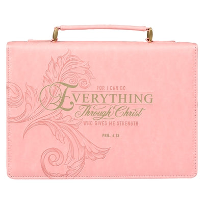 Christian Art Gifts Faux Leather Fashion Bible Cover for Women: Everything Through Christ - Philippians 4:13 Inspirational Bible Verse, Pink, Large by Christian Art Gifts