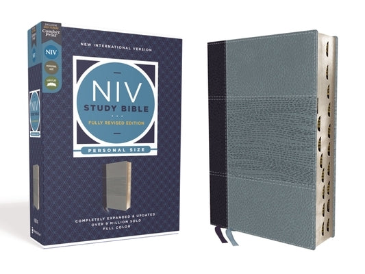 NIV Study Bible, Fully Revised Edition, Personal Size, Leathersoft, Navy/Blue, Red Letter, Thumb Indexed, Comfort Print by Barker, Kenneth L.