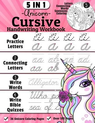 Unicorn Cursive Handwriting Workbook: 5-in-1 Cursive Handwriting Practice Books Beginning to Master For Kids: Tracing Letters, Connecting Cursive Lett by Jean, Denis